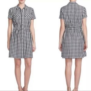 Cece Women’s Black & White Gingham Short Sleeve Shirt Dress Size 4 Elastic Waist